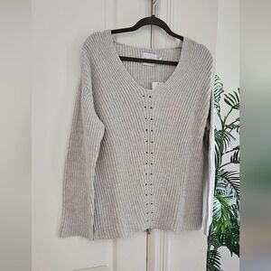 Nwt Allfenix Gray V-Neck Sweater with Textured Knit
